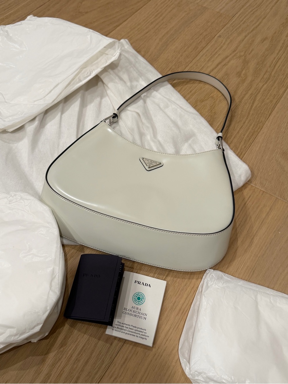 Prada Cleo bag in white brushed leather